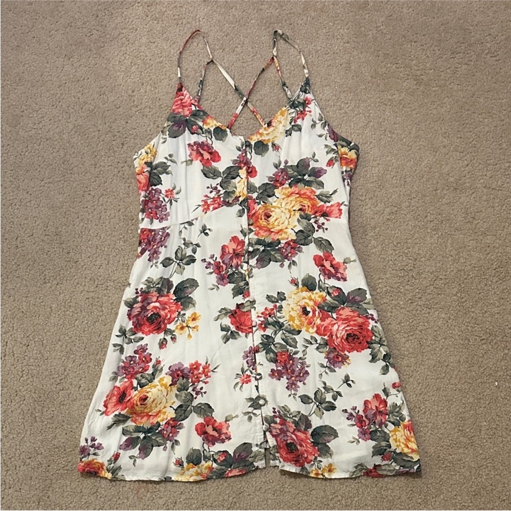 Abercrombie & Fitch White Floral Cami with Red, Purple & Yellow Blooms